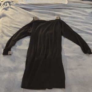 Black Off-Shoulder Dress with Embellished Straps